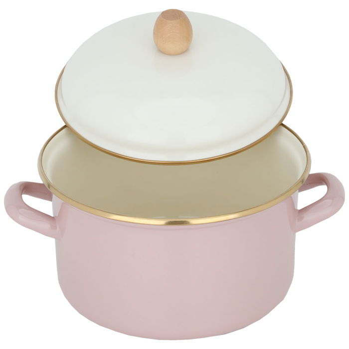 Light Pink Steel Saucepan With Lid With Gold Edge 20 cm image 2