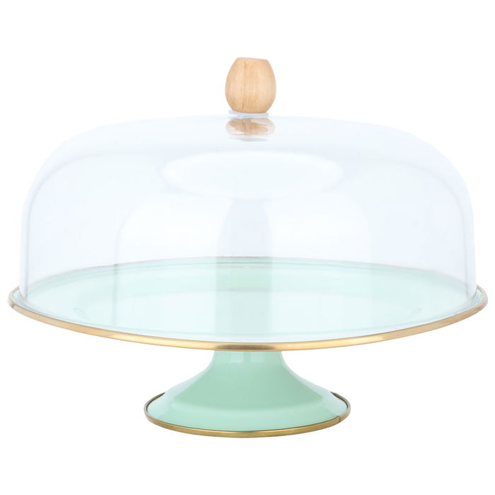 Cake stand, light green with gold rim, 30 cm acrylic cover image 1