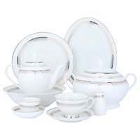 Porcelain dinner set, white circular, embossed golden, 65 pieces product image