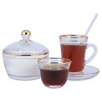 طقم تقديم شاي وقهوة زجاج بخط ذهبي 26 قطعة product image