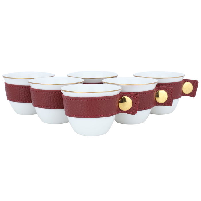 Set (Saudi coffee cups porcelain + glass cups) red leather belt 24 h image 3