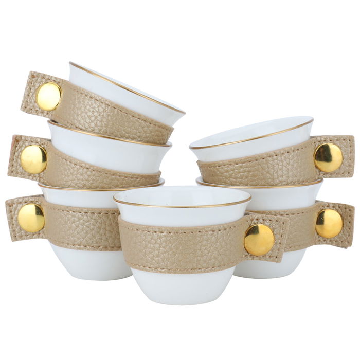 Saudi Porcelain Coffee Cups Set Gold Leather Belt 6 H image 1