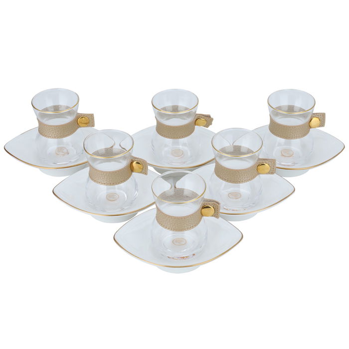 Glass tea cup set gold leather strap with saucer 12 h image 1