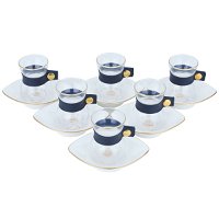 طقم استكانات شاي زجاج حزام جلد أزرق مع الصحن 12 ح product image