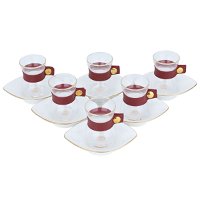 طقم استكانات شاي زجاج حزام جلد أحمر مع الصحن 12 ح product image