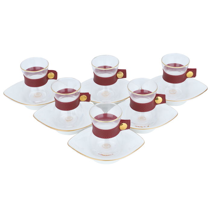 Red Leather Belt Glass Tea Pots Set with Saucer 12 H image 1