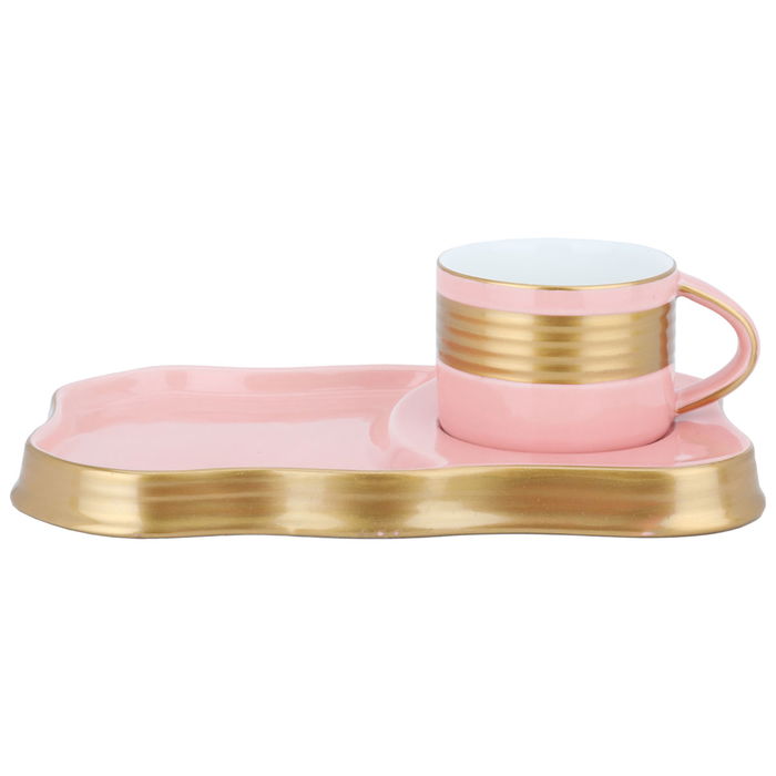 Pink and golden porcelain coffee cup with saucer image 2