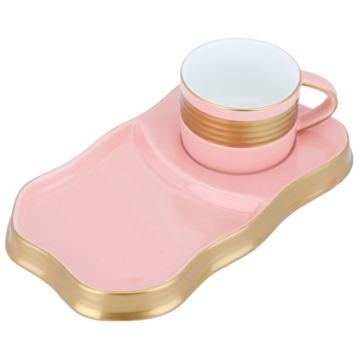 Pink and golden porcelain coffee cup with saucer image 1