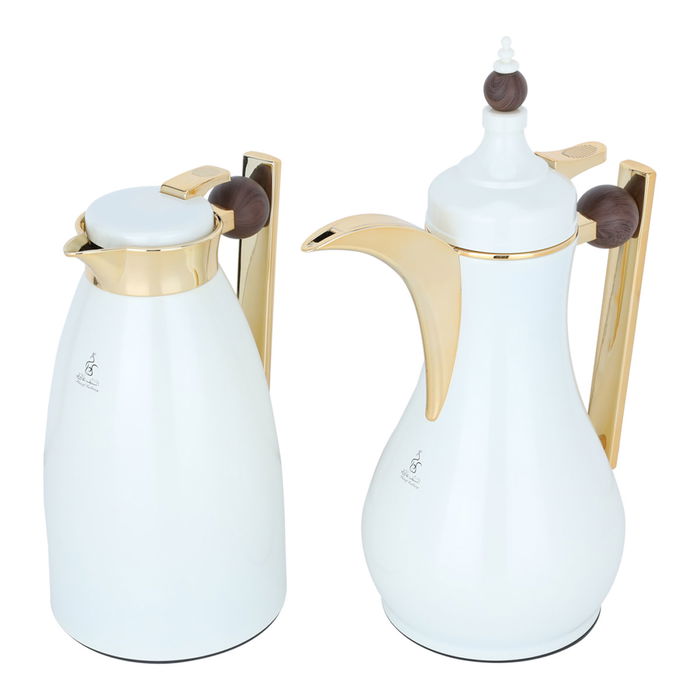 Alaa thermos set, white with dark wooden handle, golden, 2 pieces image 2