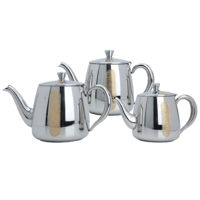 3-piece silver-gilt steel teapot set image 1