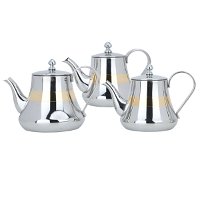 Silver Steel Teapot Set with Gold Line 3 Pieces product image