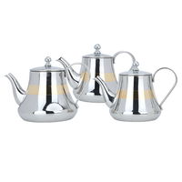 Silver Steel Teapot Set with Gold Line 3 Pieces product image