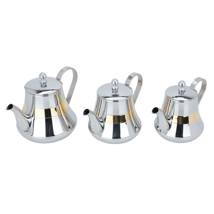 Silver Steel Teapot Set with Gold Line 3 Pieces image 2