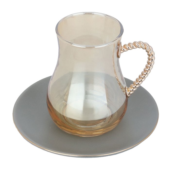 طقم تقديم (شاي+قهوة) رمادي بذهبي 52 قطعة image 3