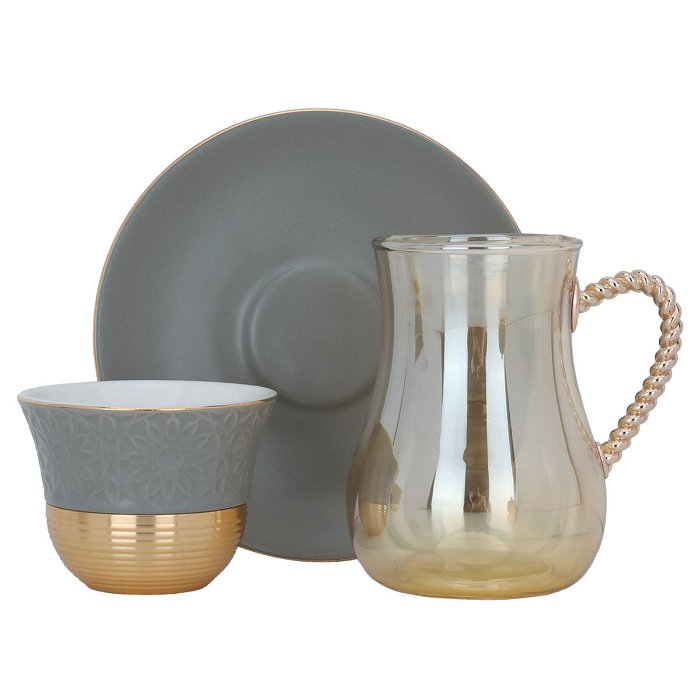 Serving set (tea + coffee), gray and golden, 52 pieces image 2