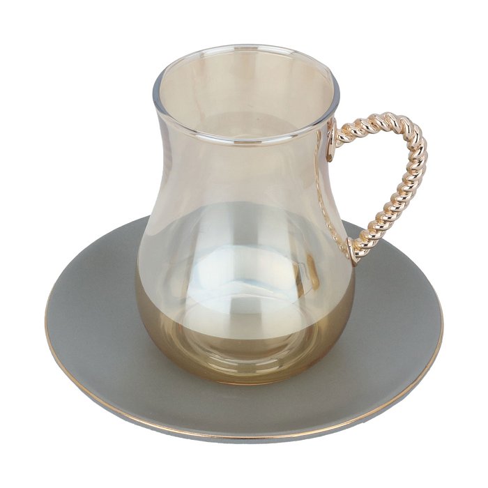 طقم تقديم (شاي+قهوة) رمادي مشجر بذهبي 52 قطعة image 5