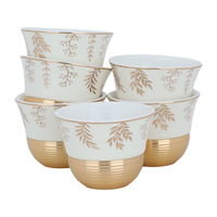 Arabic Porcelain Coffee Cups Set Beige Floral Base Gold 12 Pieces product image