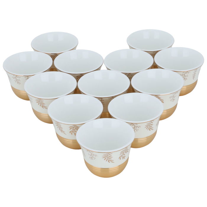 Arabic Porcelain Coffee Cups Set Beige Floral Base Gold 12 Pieces image 2