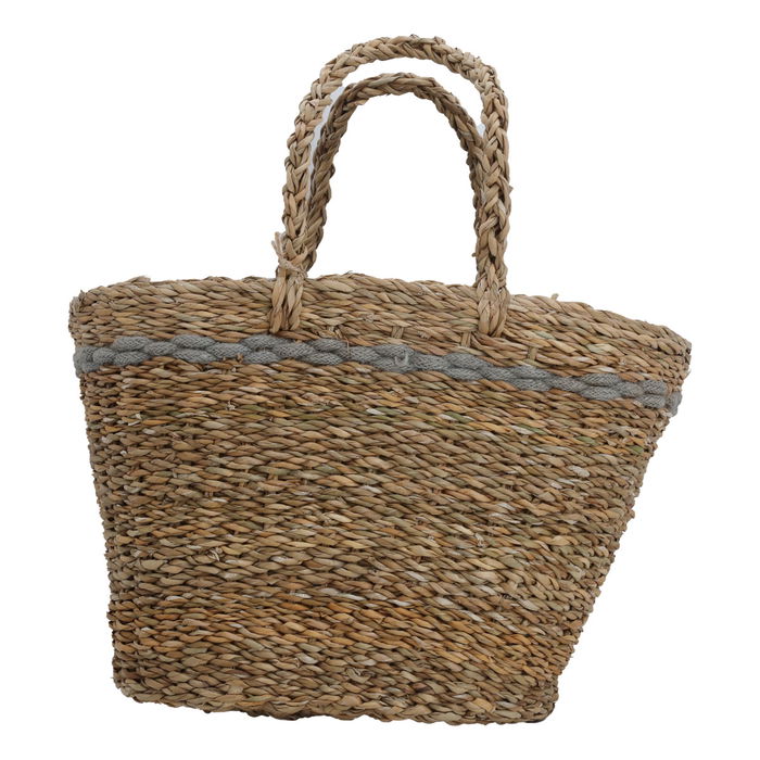 Beige wicker bag with gray thread on the handle image 2