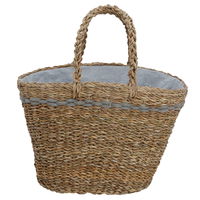 Beige wicker bag with gray thread on the handle product image