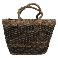 Beige wicker bag with black handle product image