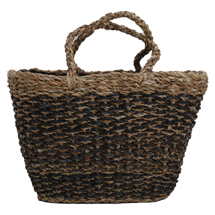 Beige wicker bag with black handle image 1