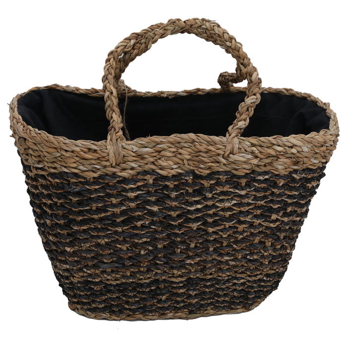 Beige wicker bag with black handle image 2