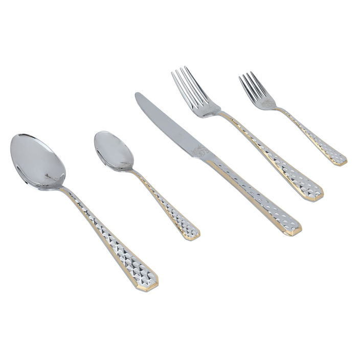 Golden steel spoons set with a stand pattern 30 pieces image 3