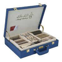 A set of gold steel spoons with a blue leather bag pattern, 72 pieces product image