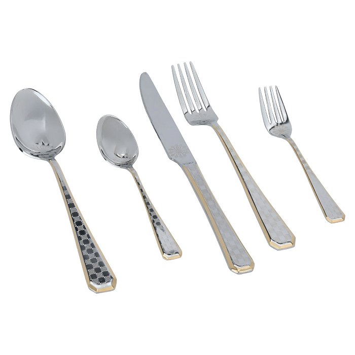 Golden steel spoons set with a stand pattern 30 pieces image 3