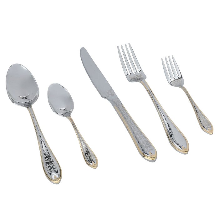 Golden steel spoons set with a stand pattern 30 pieces image 3