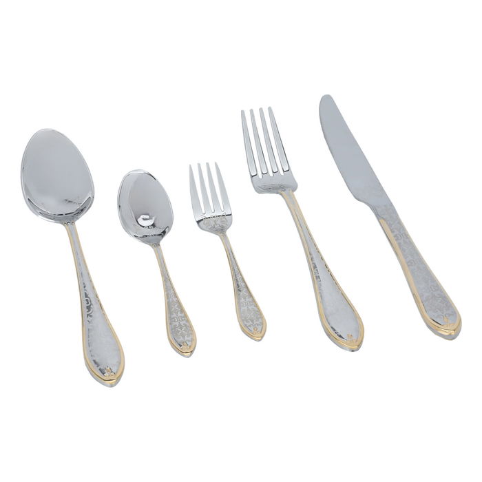 A set of gold-patterned steel spoons with a blue leather bag, 72 pieces image 4