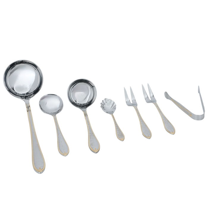 A set of gold-patterned steel spoons with a blue leather bag, 72 pieces image 6