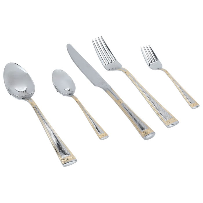 Golden steel spoons set with a stand pattern 30 pieces image 3