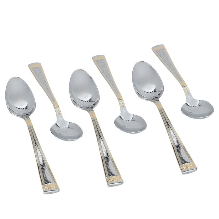 Silver Eating Spoon Set Triangle Pattern with Gold 6 Pieces image 2