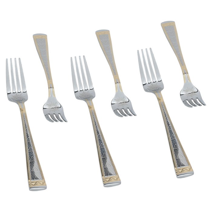 Silver Triangle Pattern Gold Forks Set 6 Pieces image 2