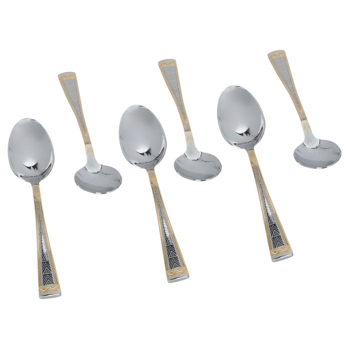 Silver Tea Spoon Set Triangle Pattern with Gold 6 Pieces image 2