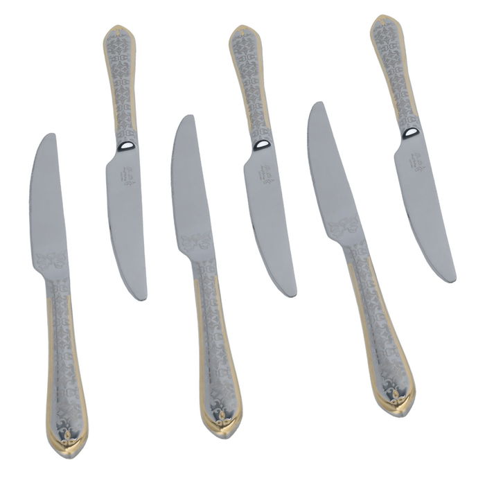 Silver Embossed Knife Set with Gold Line 6 Pieces image 2