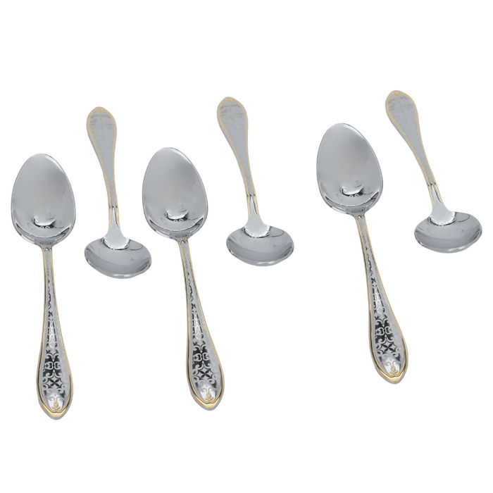 Silver Eating Spoon Set Embossed with Gold Calligraphy 6 Pieces image 2