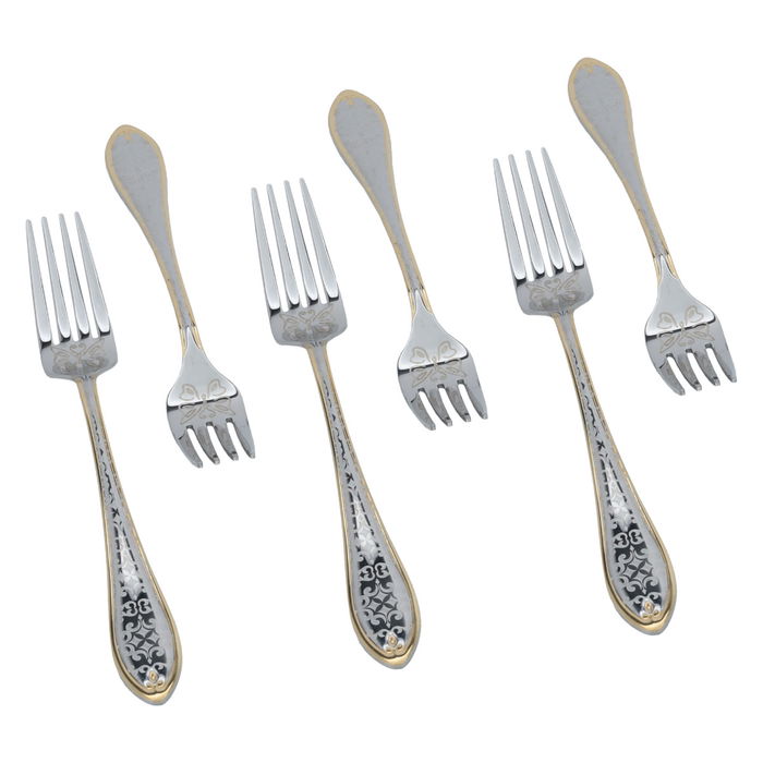 Silver fork set engraved with gold script, 6 pieces image 1