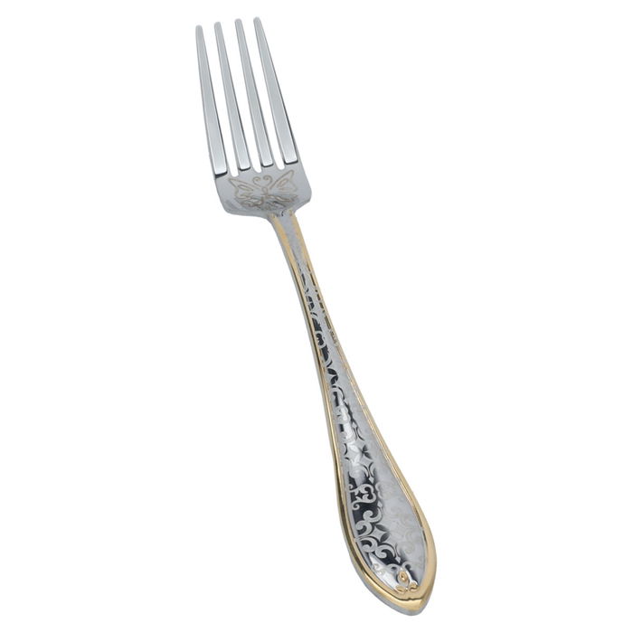 Silver fork set engraved with gold script, 6 pieces image 2