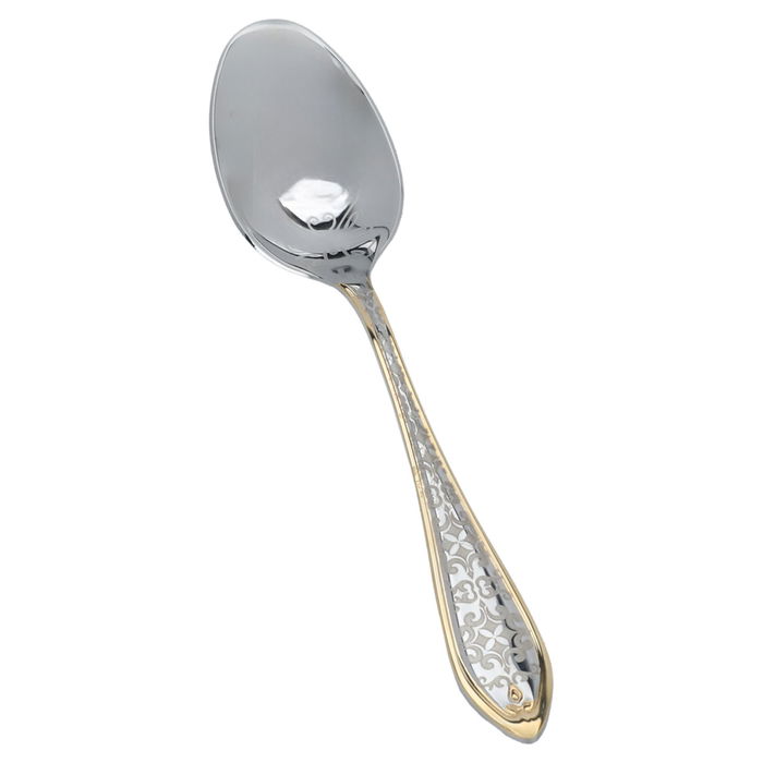 Silver tea spoon set, embossed with gold script, 6 pieces image 1