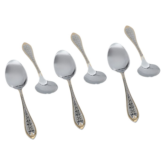 Silver tea spoon set, embossed with gold script, 6 pieces image 2