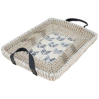 Beige rectangular wicker raft with leather hand product image