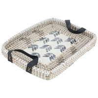 Beige rectangular wicker raft with leather hand product image