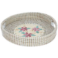 Beige round wicker raft pattern rose with hand product image