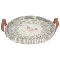 Beige round wicker raft with brown leather hand product image