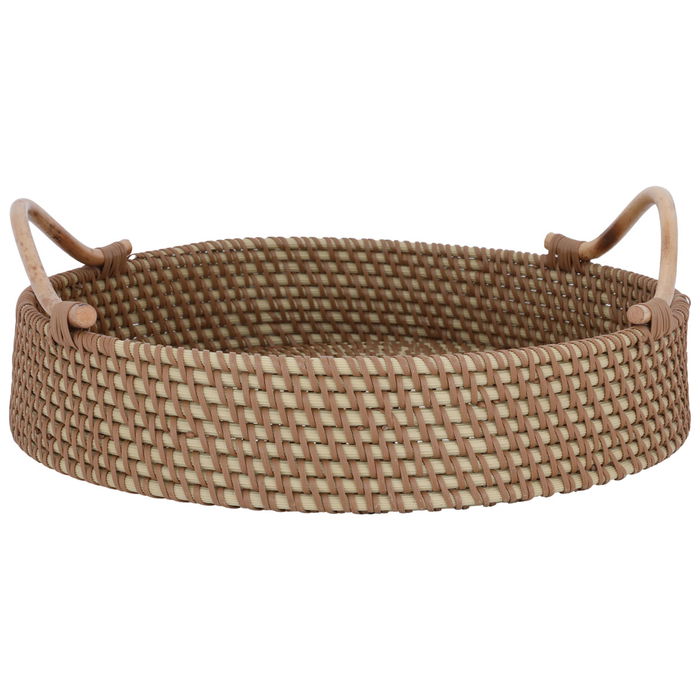 Round wicker raft brown with wooden hands image 2