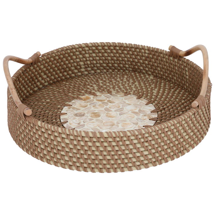 Round wicker raft brown with wooden hands image 1