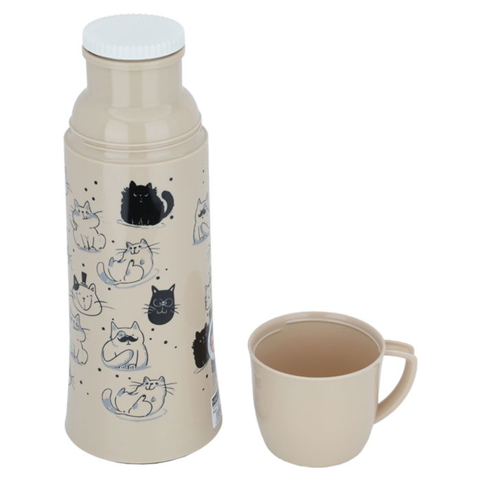 Helios German thermos, beige cat pattern, with lid, 0.75 litres image 2